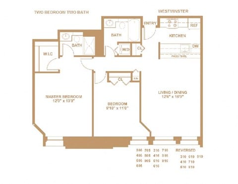 Floor plan for 2 beds, 2 baths, 1550 sqft